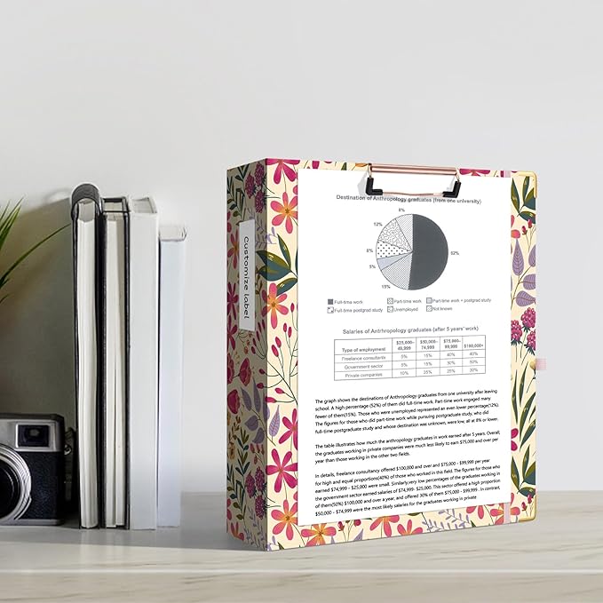 Ospelelf 3 Ring Binder, 2 Inch Letter Size (11" x 8.5") with 5 Tab Dividers, File Folder Labels and Low Profile Clipboards, Floral Binder for School and Office Supplies