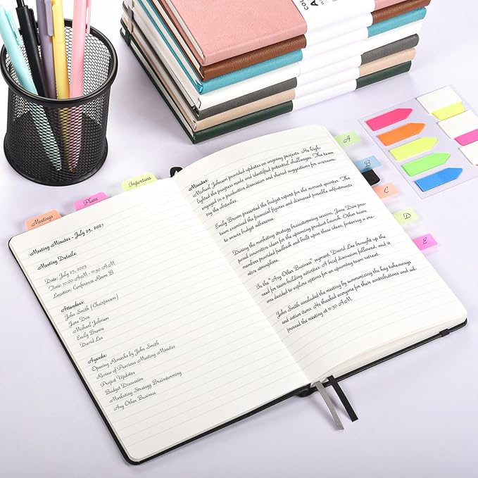 Lined Journal Notebook, 3 Pack A5 College Ruled Notebooks for Work, Hardcover Notebook Each with 2 Pockets & Pen, Leather Journal for Women, Men, 160 Pages, 100GSM Thick Paper (Blue, Purple, Green)