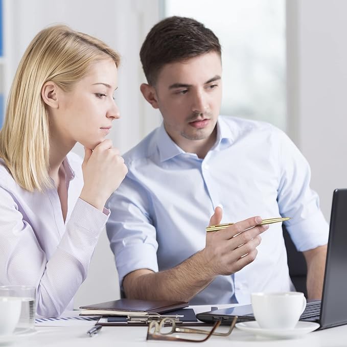 Fuutreo 50 Pack Wedding Gold Pens Bulk Gold Metal Pens Slim Ballpoint Retractable Ballpoint with Black Ink Mini Conical for Wedding Favors Guests, Office Business Teachers,1.0 mm