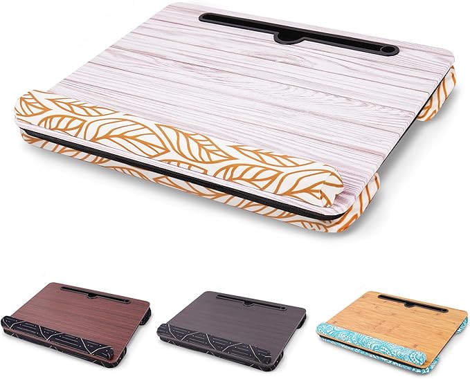 Lap Desk,Fits up to 15.6 inch Laptop Bed Table Computer with Soft Pillow and Storage Bag,Gaming Tray and Writing Tray on Bed for Home Office(2-Light Grey)