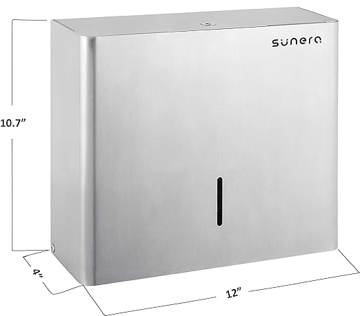 SUNERA Luxury Commercial Paper Towel Dispenser Wall Mount M-Fold Hand Paper Towel Dispenser 304 Stainless Steel Brushed Finish Durable