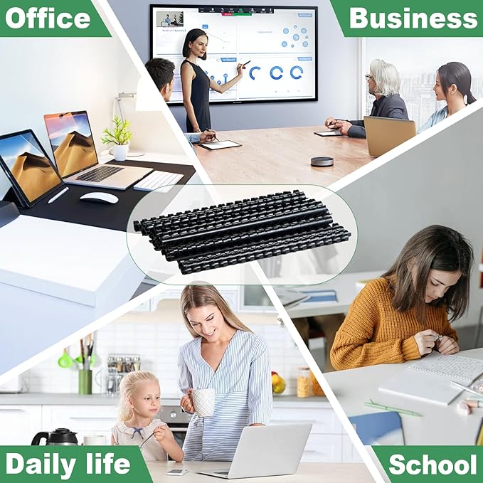 HOUYEE 5/8 Inch Plastic Binding Comb 19 Ring, 125 Sheet Capacity, Letter Size Black Comb Binding Spines (100 Pack)