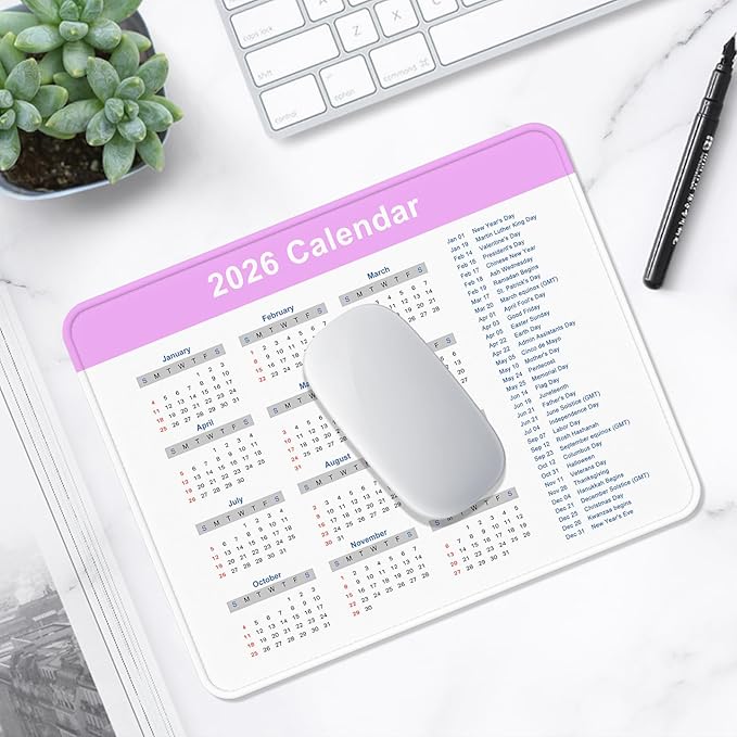 2026 Calendar Mouse Pad, Square New Year 2026 Mousepad 10.2 x 8.3 Inch, Stitched Edge Anti-Slip Waterproof Rubber Computer Mat for Office, Gaming, Laptop, New Year Office Supplies Gift, Purple