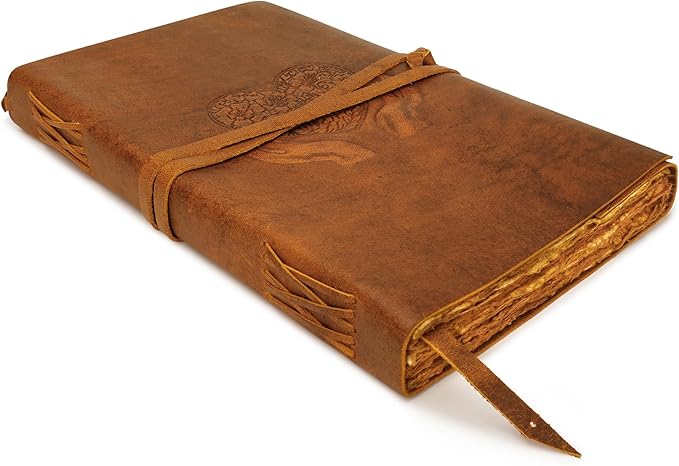 LUXEORIA Heart Journal for Women and Men, Handcrafted Leather Journal for Writing Womens, Sketchbook, Travel Diary with Unlined Deckle Paper, Tan 8x13