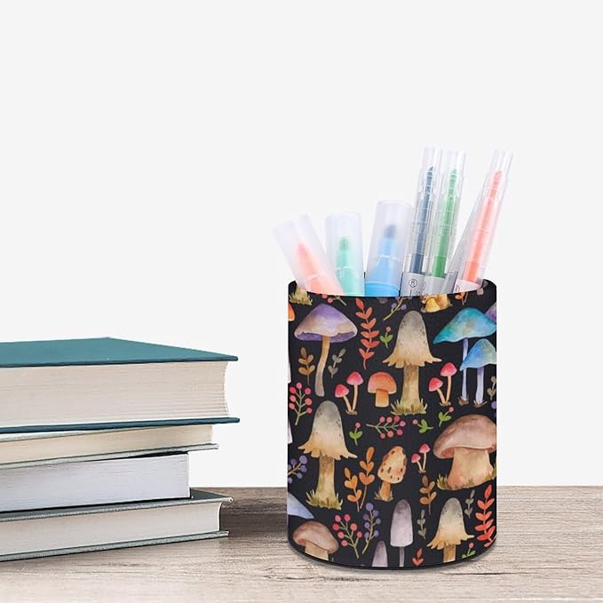 Mushrooms Pen Holder Pencil Organizer Cute Pencil Cup Desk Decor Makeup Brush Holder PU Multifunctional Office Suppliesfor Home Classroom School