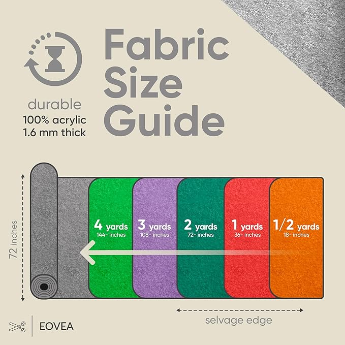 Eovea - Acrylic Felt Fabric by The Yard-72" Inch Wide -1.6mm Thick Felt Fabric | Non-Stiff Soft Craft Felt Supplies for DIY Arts & Craft, Sewing, Patchwork, Cushion & Padding(Heather Grey,10 Yards)