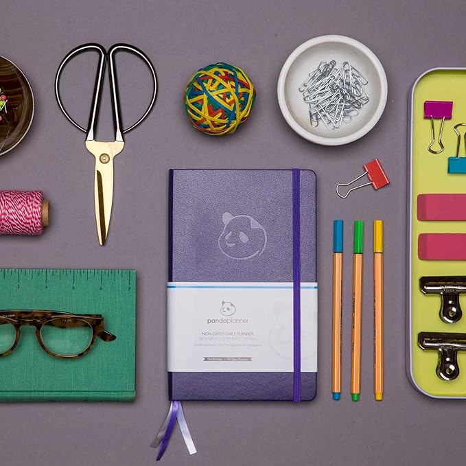 Panda Planner Classic A5 Daily Planner 2026 – Undated Quarterly Planner & Daily Task Planner with Hourly Schedule, To Do List, Goal Planner, Habit Tracker & Gratitude Journal for Focus & Organization – Purple