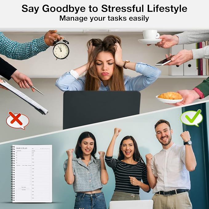 Daily Planner Undated, Asten To Do List Notebook Hourly Schedules Spiral Appointment Planner for Men and Women,PVC Hardcover,Elastic Closure, Inner Pocket 8.3" x 5.8" (Blue)