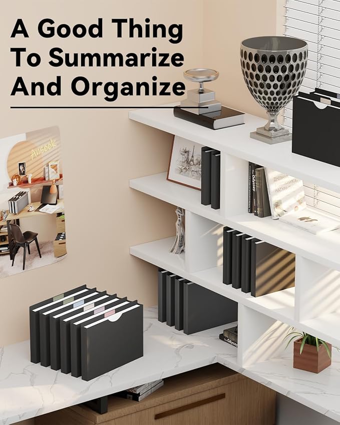 ANSOOK 1 Inch Plastic File Jackets, Manila File Folders Letter Size, Heavy Duty Expanding File Folders, Expansion Pocket, Reinforced Straight Cut Tab, 12 Pack, Black Folders for Office School Home