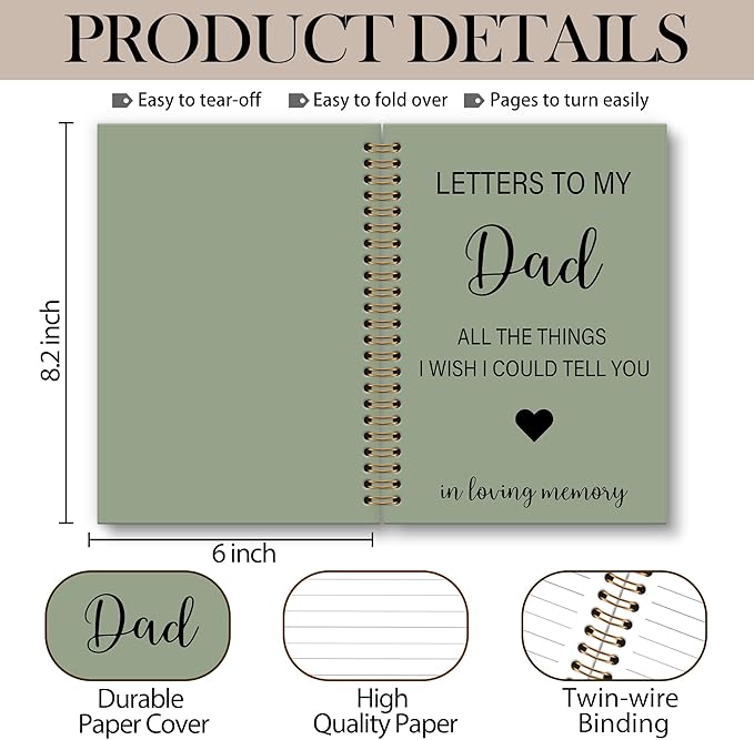 Memorial Gifts for Loss of Dad Grief Notebook Journal, Letters to My Dad in Heaven Journal, Sympathy Notebooks Gifts for Loss of Dad Father, In Loving Memory Sympathy Gifts, 6x8.2In(Green)