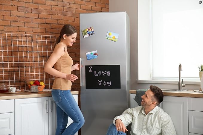 Magnetic Black Dry Erase Board for Refrigerator, 12" x 18"Chalk Board Contact Paper Decal for School, Office, Kitchen Fridge, Kids Drawing with Dustless Chalk, Holder and Magnets