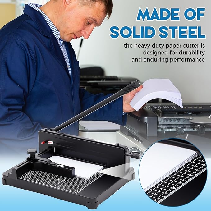 12 Inch A4 Guillotine Paper Cutter Heavy Duty Paper Cutter 400 Sheet Capacity Stack Cards Trimmer Steel Slicer with Metal Base for Cards Leather Office Home School (Black)
