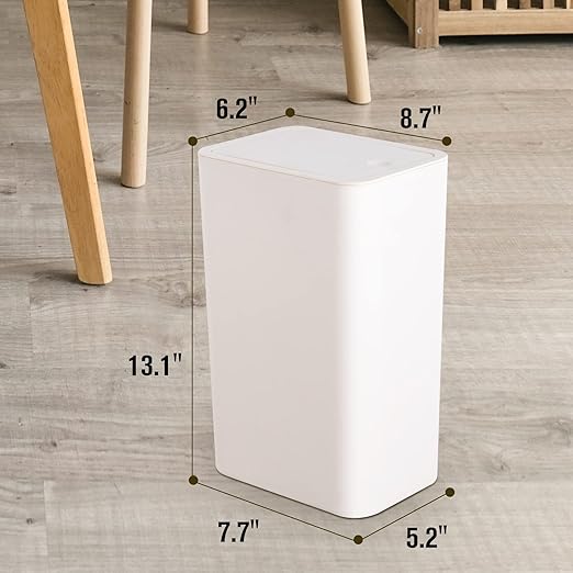 TrashAid 3 Pack Bathroom Trash Can with Lid, 2.6 Gallon / 10 Liter Small Garbage Can with Press Top Lid, Plastic Wastebasket with Pop-up Lids for Toilet, Office, Bedroom, Living Room, White