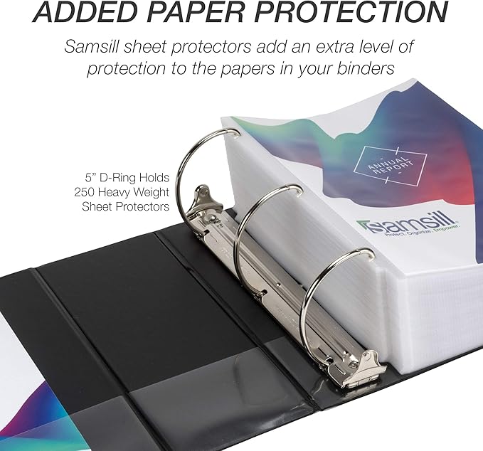 Samsill Durable 5 inch 3 Ring Binder, Made in USA, Locking D Ring FSC 100% Recycled Chipboard, Black, 6 Pack