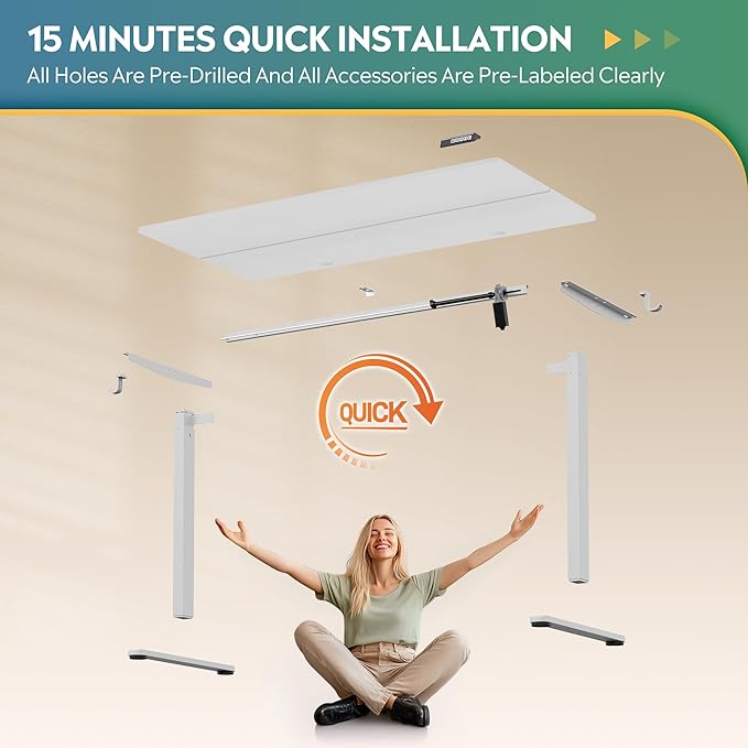 DEVAISE 55 Inch Electric Standing Desk, 3 Adjustable Height Stand up Desk for Home Office, Ergonomic Sit to Stand Desk with LED Touchscreen, Headphone Hook, 3 Memory Preset Computer Desk (White)