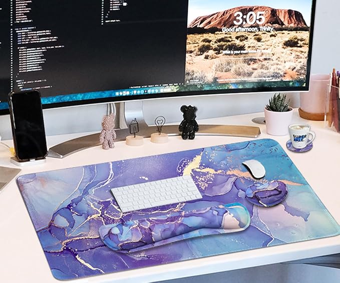 4-in-1 Large Mouse Pad, Keyboard Wrist Rest Pad & Wrist Support Mousepad Set, Extended Desk Pad Waterproof Desk Mat for Home Office Study Game