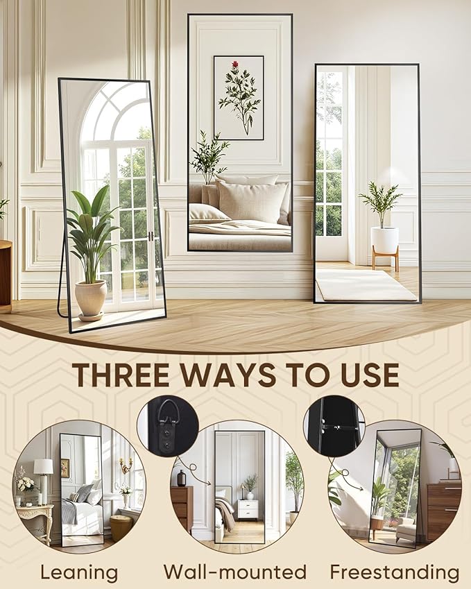 Antok Full Length Mirror, 71"x28" Floor Mirror, Floor Standing Freestanding Full Body Mirror with Stand for Bedroom, Hanging Mounted for Living Room Cloakroom, Black