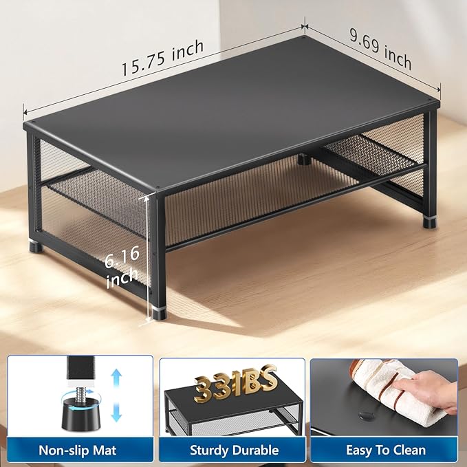 Desk Organizers and Accessories, Computer Monitor Stand Riser, Printer & Laptop Stand, Office Desk Accessories & Desktop Workspace Organizers for Office Supplies (Black)