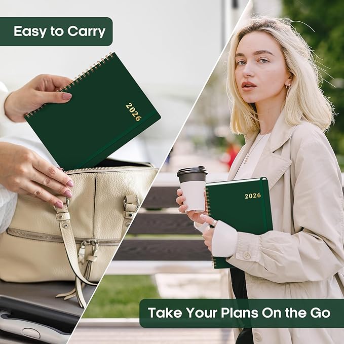 2026 Planner, Weekly and Monthly Calendar Planner Book, January 2026 - December 2026, Hardcover Spiral Planner with Monthly Tabs, Notes Pages, Perfect for Women & Men, A5 (6.4" x 8.5") - Dark Green