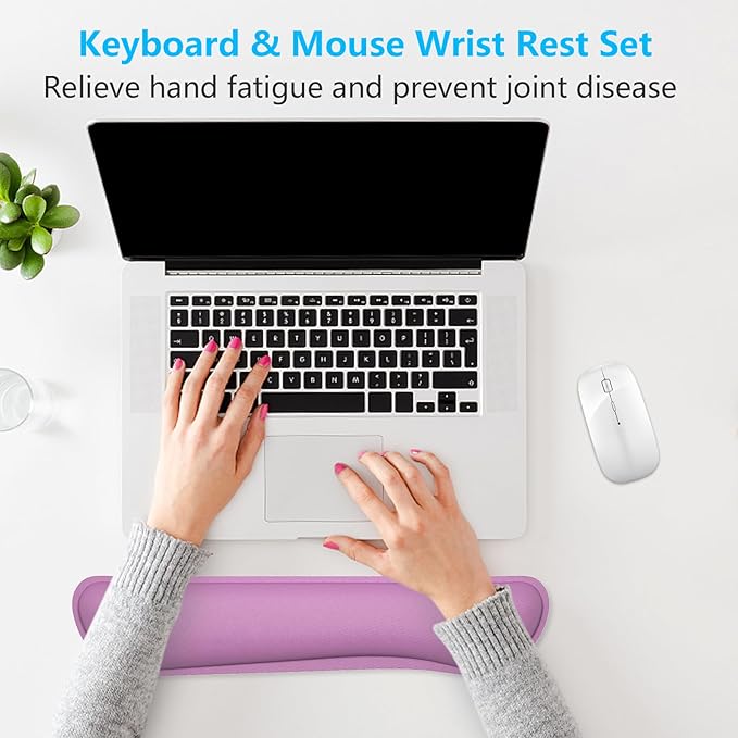 Dapesuom Enlarge Keyboard Wrist Rest, Memory Foam Keyboard Wrist Cushion for Computer Desk Mats Support, Pain Relief Ergonomic Mouse Pad Rests with Non-Slip Base for Gaming, Laptop, Radiant Orchid