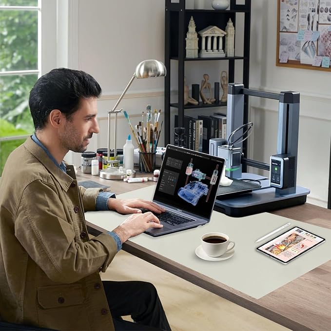 Wireless Charging Mouse Pad with for Desktop Charging Large Desk Mat 36"x17" Waterproof Gray Leather Computer Mat Mousepad Non-Slip Protector on Top of Desks for Keyboard and Mouse(Gray-R)