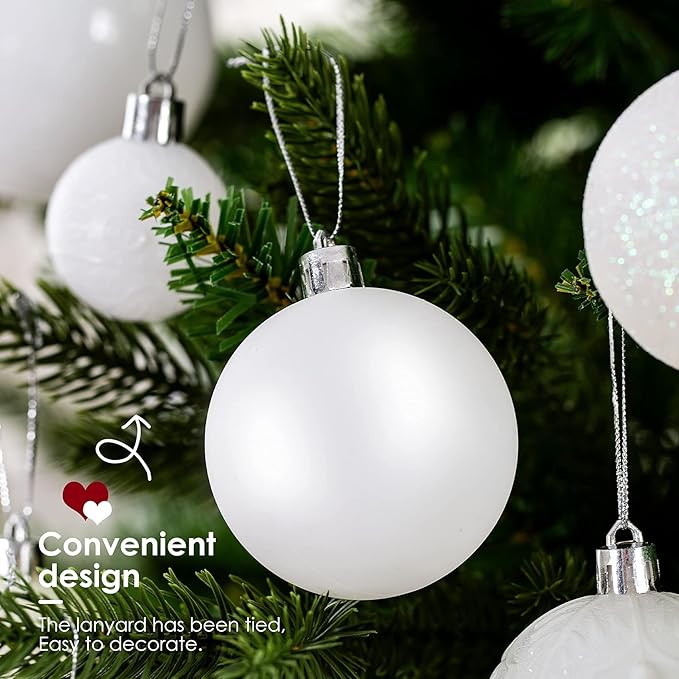 Christmas Ornaments for Xmas Trees,White Shatterproof Christmas Ball Ornaments