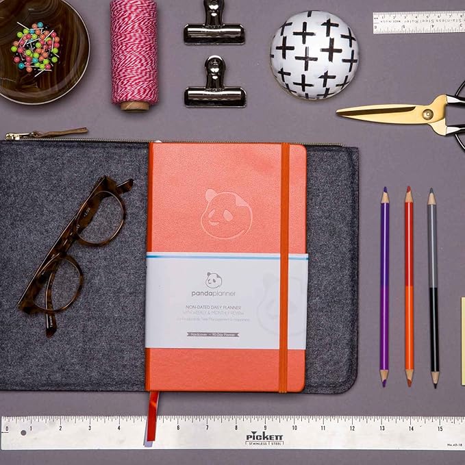 Panda Planner Classic A5 Daily Planner 2026 – Undated Quarterly Productivity Planner with Hourly Schedule, To Do List, Daily Journal, Goal Planner, Habit Tracker & Gratitude Organizer for Home/Office – Orange