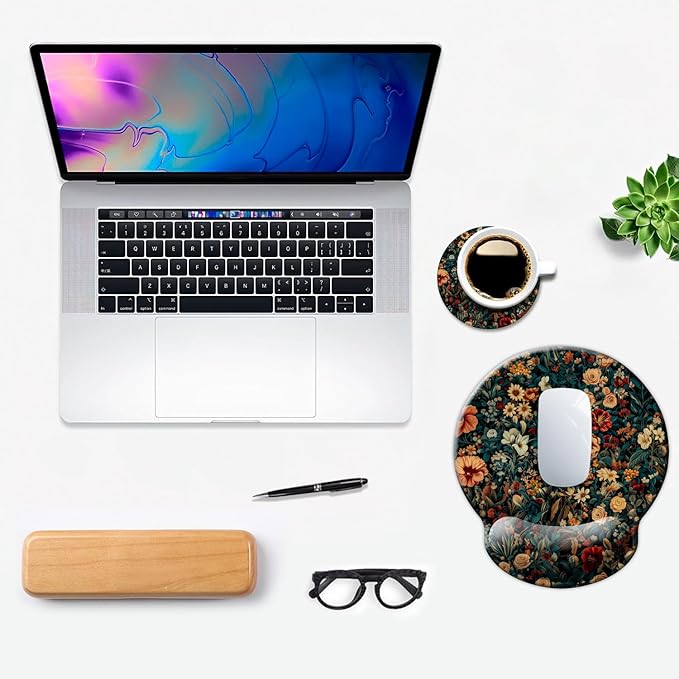Ergonomic Mouse Pad with Wrist Support,Mouse Pad with Wrist Rest,Relieve Wrist Pain Mousepad Non-Slip Rubber Base,Mouse Pads for Desk,Computers,Laptop,Office,Home,Accessories Retro Flowers
