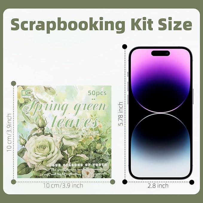 Green Leaf Theme Sticker Scrapbooking Supplies for Junk Journal 50 Sheets, Include 25 PET Stickers and 25 Paper of Scene Material Paper - Vintage Journaling Stickers (TZ-006-008)