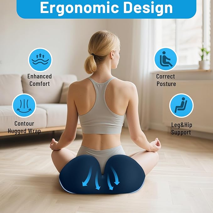 Seat Cushion, Memory Foam Office Chair Cushions, Ergonomic Curved Design for Sciatica, Tailbone, Coccyx, Seat Support for Car, Desk Chair, Wheelchair, Enhances Long Sitting Comfort (Blue)