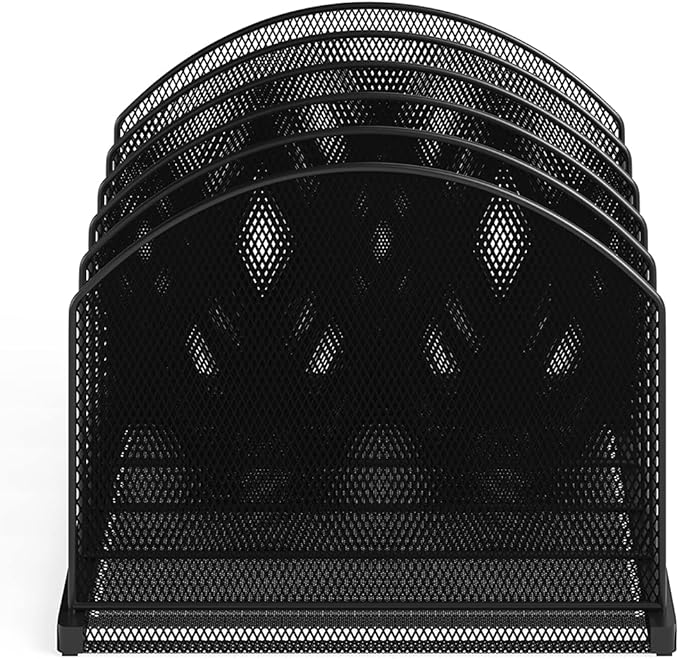 Safco Onyx Desk Organizer 5 Upright Sections, Vertical File Holder Mail Sorter Black Home, Office or Classroom Desktop Organization (3215BLKD)