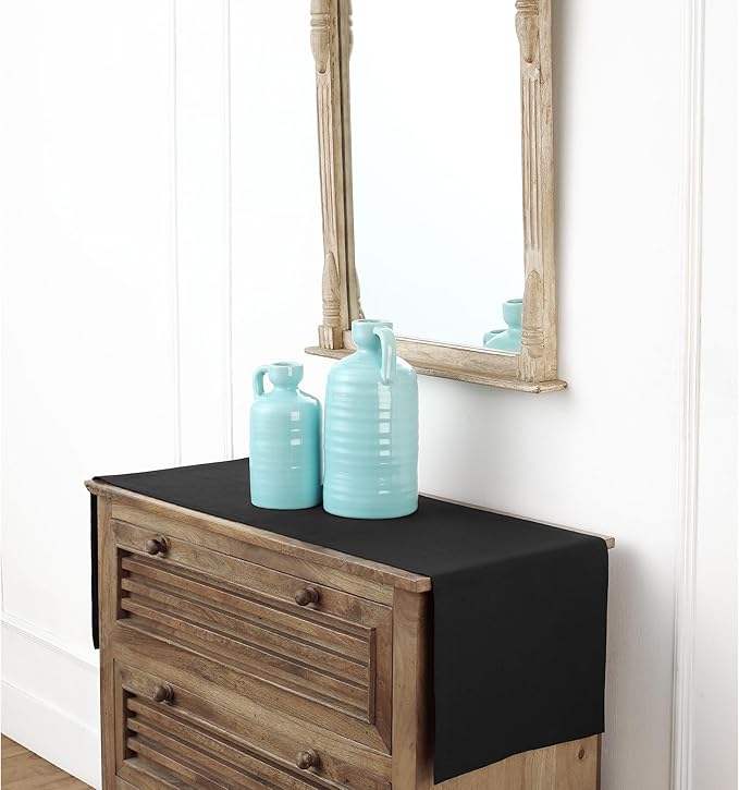 Solino Home Linen Black Table Runner 60 Inches - 100% Pure Linen Short Table Runner 14 x 60 Inch Ideal for Dresser and Coffee Tables - Fall, Autumn, Winter, Thanksgiving, Holiday - Fete