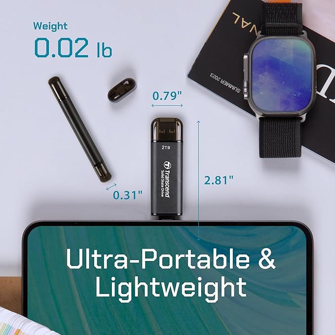 Transcend 1TB External SSD, Up to 1,050MB/s, Dual USB Hard Drive for Tesla, iPhone15,16&iPad&Mac, Steam Deck/ROG Ally/MSI Claw/Windows/Android/PS5/Smart TV, 2-in-1 Type C &A, USB 3.2 Gen2 Portable SSD