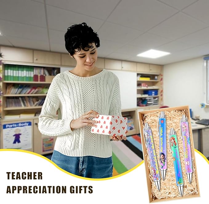 Mermaid Pens for Girls – Cute Mermaid-Themed Ballpoint Pen Set for Kids, Teens, and Ocean Lovers – Fun Stationery Gift for School, Journaling, Thanksgiving Christmas New Year Gifts – 8 Pack