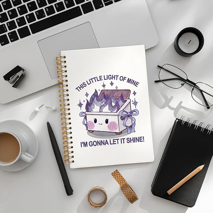 Cute Dumpster Fire Notebook Journal for women, Purple Bow Cute Spiral Notebooks for Women Girls,Dumpster Fire Gifts, Funny Office Gifts for Coworkers, 5.5x8.3 Inch