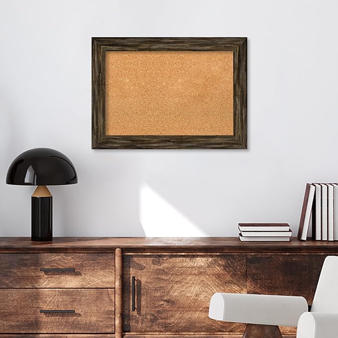 Amanti Art Natural Cork Board for Wall, 21x29 Vision Board with Brown Wood Frame, Medium Corkboard Office Decor for Home Organization, Country Rustic Corkboard Pinboard to Display Items for Home