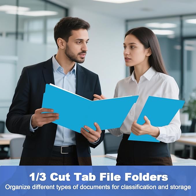 File Folder, HERKKA 30 Pack 1/3 Cut Tab File Folders, File Folders Great for Organizing and Filing, Letter Size, Light Blue