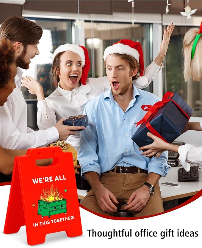 Dumpster Fire Desk Accessories Mini Sign - Funny Office Gifts for Coworkers Friends, Employee Appreciation Gifts, We're All in This Together Caution Desk Sign