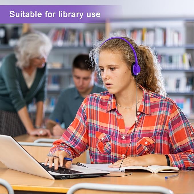 Yunsailing 30 Pack Class Set Headphones for Students Bulk School Headsets Earphones with 3.5mm Jack Classroom Must Haves Teacher Supplies for Adults Laptop Computer(Purple)
