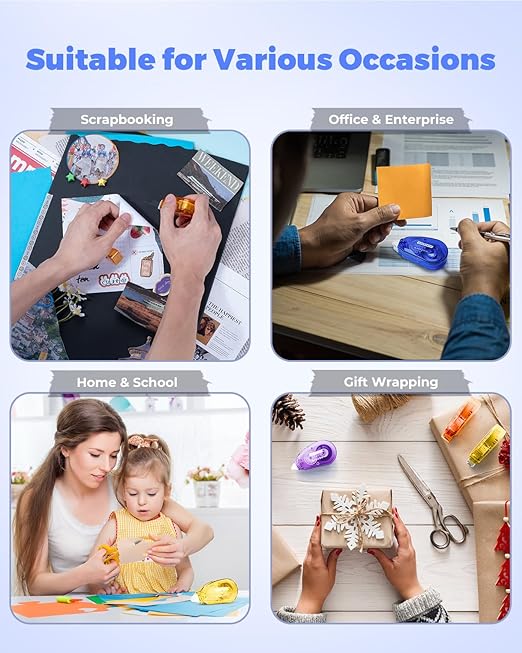 Double-Sided Tape Roller for Scrapbooking 12-Pack (0.31IN x 30FT) Adhesive Tape Glue Runner, Scrapbook Supplies and Craft Supplies for Scrapbooking, Gift Wrapping and Photo Tape