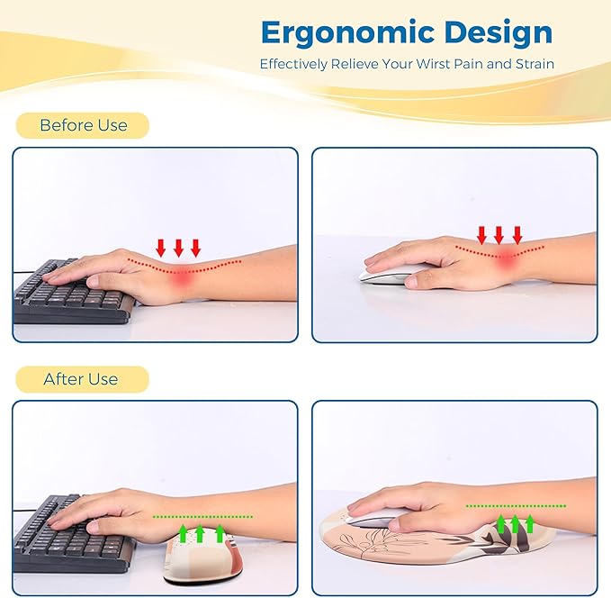 Mouse Pad with Non-Slip PU Base,Gel Mouse Pad with Coaster,Pain Relief for Gaming, Computer,Office -Boho Style 2