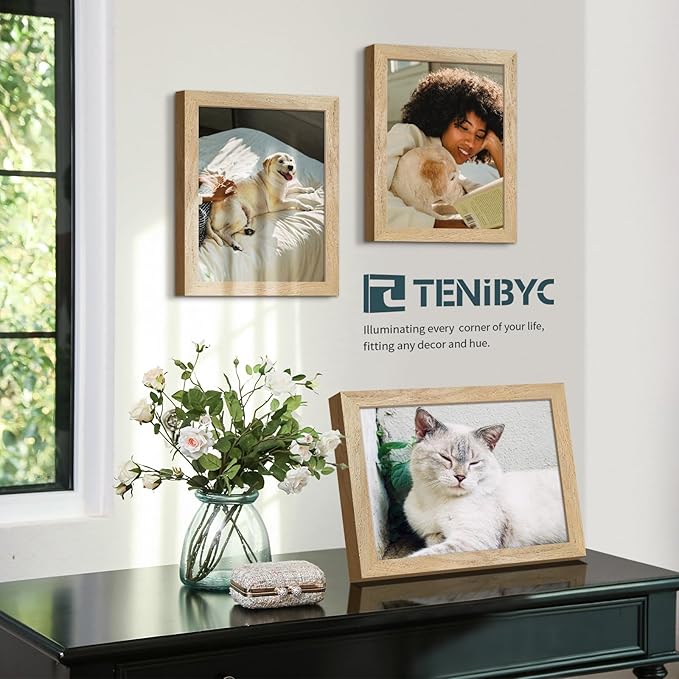 8.5x11 Picture Frame Set - 4 Pack, Natural Solid Wood, HD Tempered Glass, Elegant Wood Grain Photo Frame, Table or Wall Display