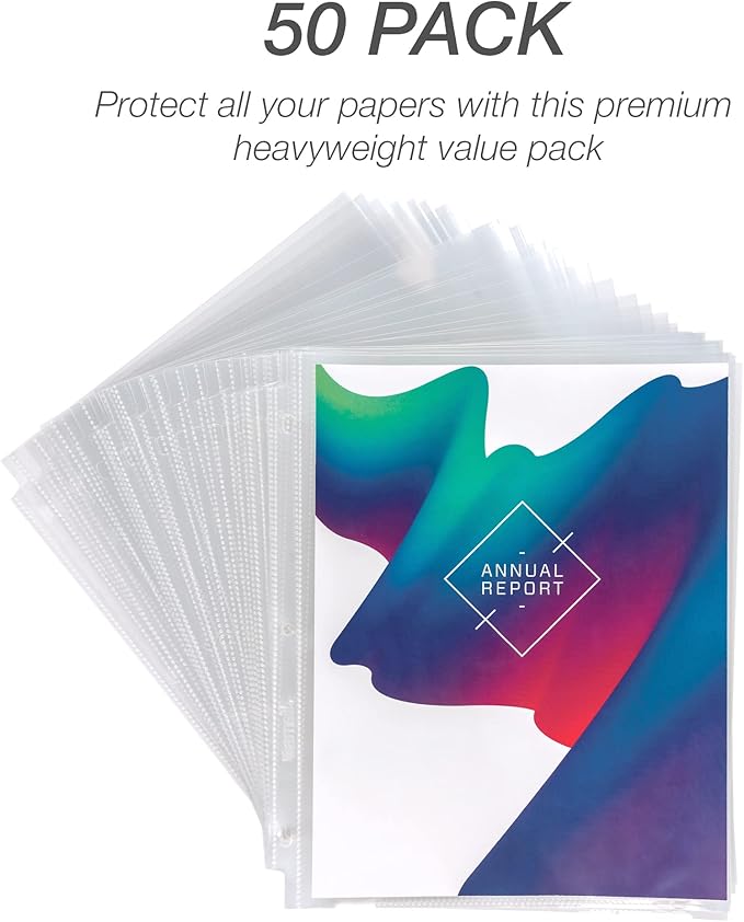 Samsill High Capacity Sheet Protectors, 25 Pack, 8.5x11 Inch Page Protectors for 3 Ring Binder, Heavy Duty, Multi-Page Protector, Holds 50 Sheets, Top Loading, Acid Free