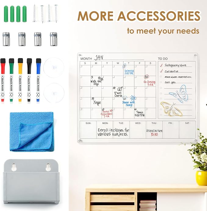 MAKELLO Acrylic Calendar for Wall, Clear White Board Calendar for Office, School, Home, Monthly Whiteboard with Weekly, 32x24 in