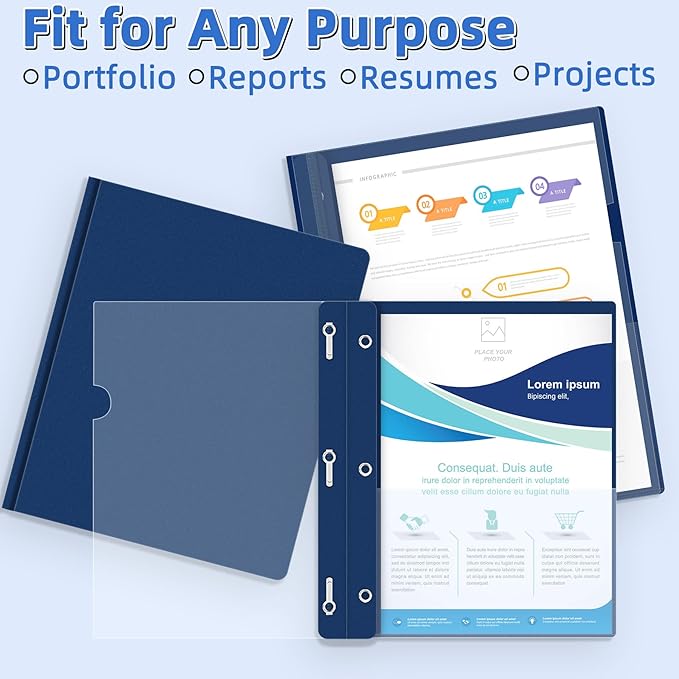 HAUTOCO 5 Pack Plastic Report Covers with 3 Prongs Fasteners Clear Front Resume Portfolio Folder for 8.5x11 Letter Size Paper, Presentation Document Report Cover for School Office Business, Navy Blue