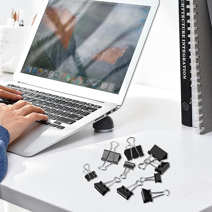 Binder Clips Assorted Sizes, 140 PCS Black Binder Paper Clips Office Clips Office Supplies Desk, 4 Sizes Cute Binder Clips Large Medium Binder Clip Small Paper Clips Medium Paper Clamps (Black)