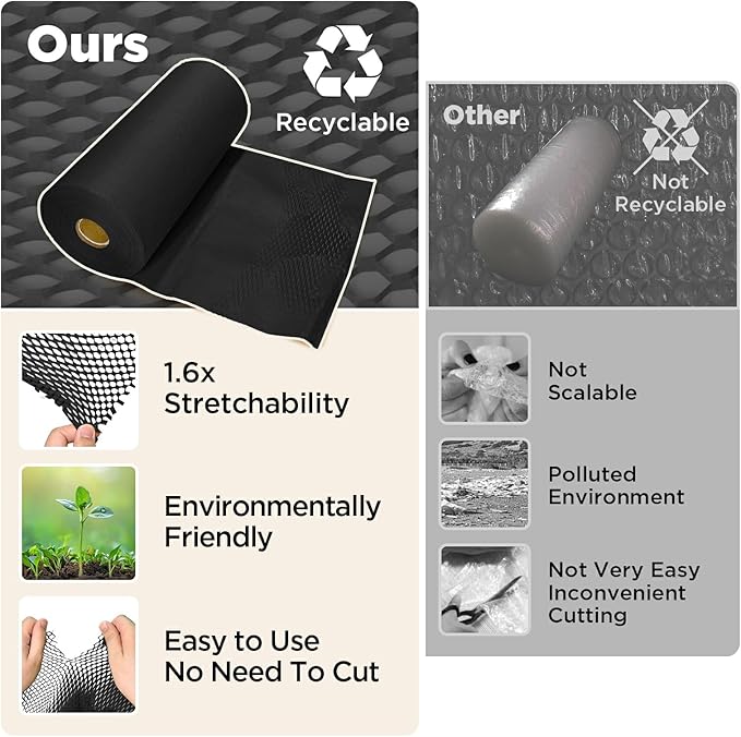 Honeycomb Packing Paper, 12"x200' Black | Perforated Honeycomb Packing Paper Recyclable Moving Supplies for Shipping & Moving | Plastic-Free Alternative to Bubble Cushion Wrap with 36 Fragile Stickers