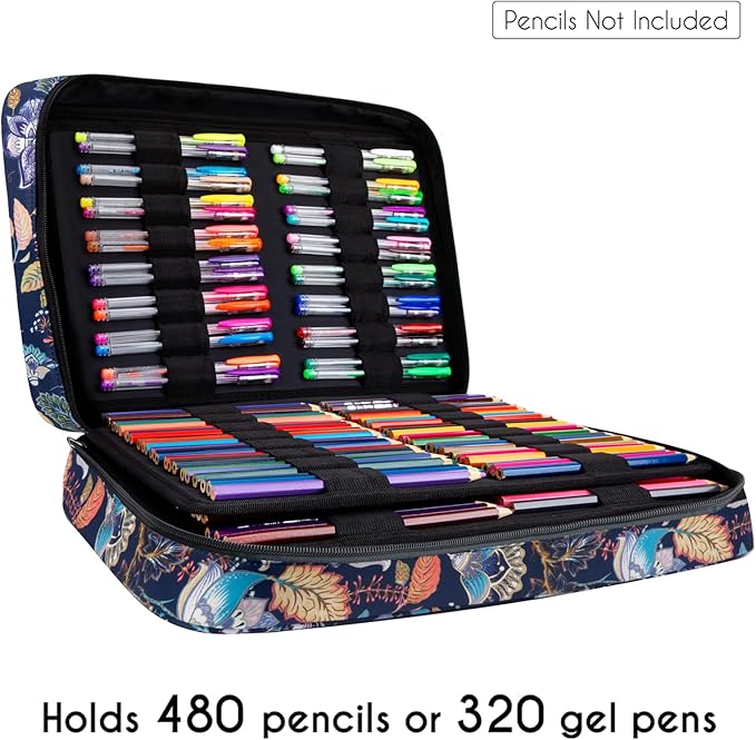 YOUSHARES Big Capacity Colored Pencil Case - 480 Slots large Pen Case Organizer with Multilayer Holder for Prismacolor Colored Pencils & Gel Pen (Retro Flower)