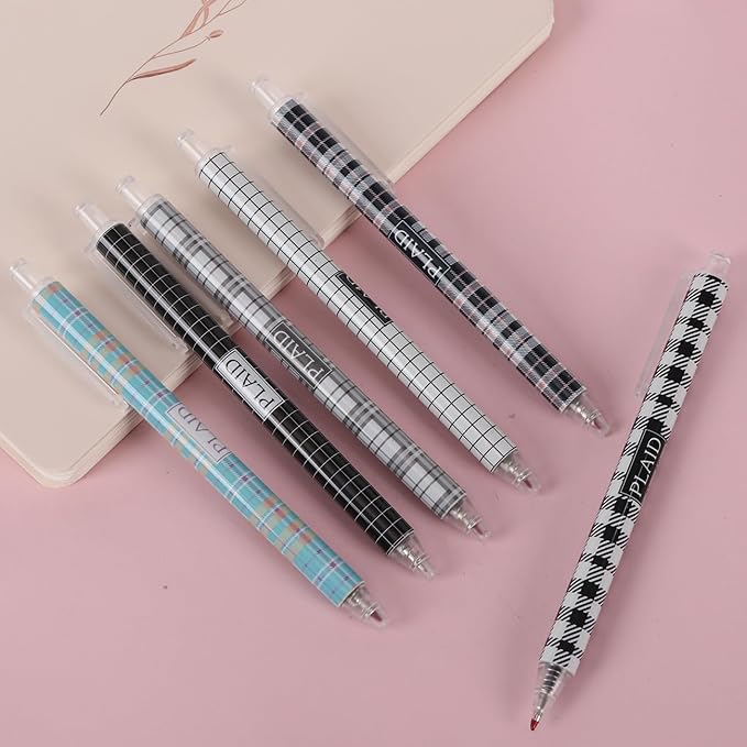XIUSHE 12PCS Comfortable Writing Pens Retractable Gel Pens Novelty Pretty Journaling Pens,Black Ink Medium Point 0.5mm Gift School Supplies Office Party Birthday Gifts (Stripe,12)