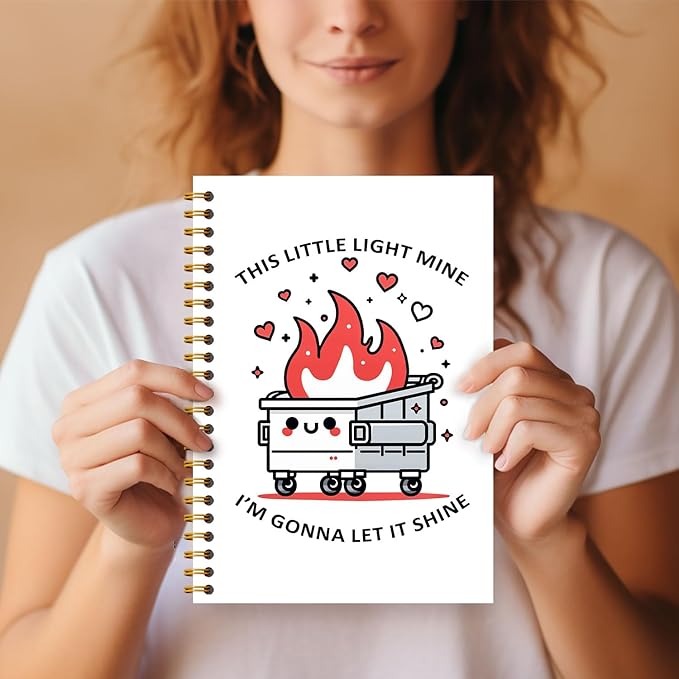 Sarcastic Dumpster Fire Notebook, This Little Light of Mine Dumpster Fire Journal, Funny Notebook Journal for Coworkers, Funny Office Supplies, Hardcover Spiral Notebooks 5.5x8.3 Inch